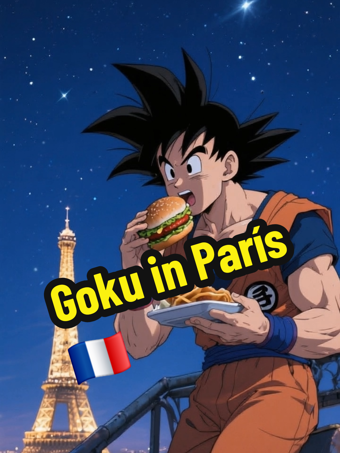 When Goku takes a break from saving the world… and grabs a croissant in Paris 🥐✨   Just a Saiyan enjoying the view 🇫🇷💥 #GokuInParis #DragonBallZ #EiffelTower #AnimeInRealLife #SaiyanStyle #CrossoverContent #ViralAI #ParisVibes #AnimeEurope #ForYou #fyp 
