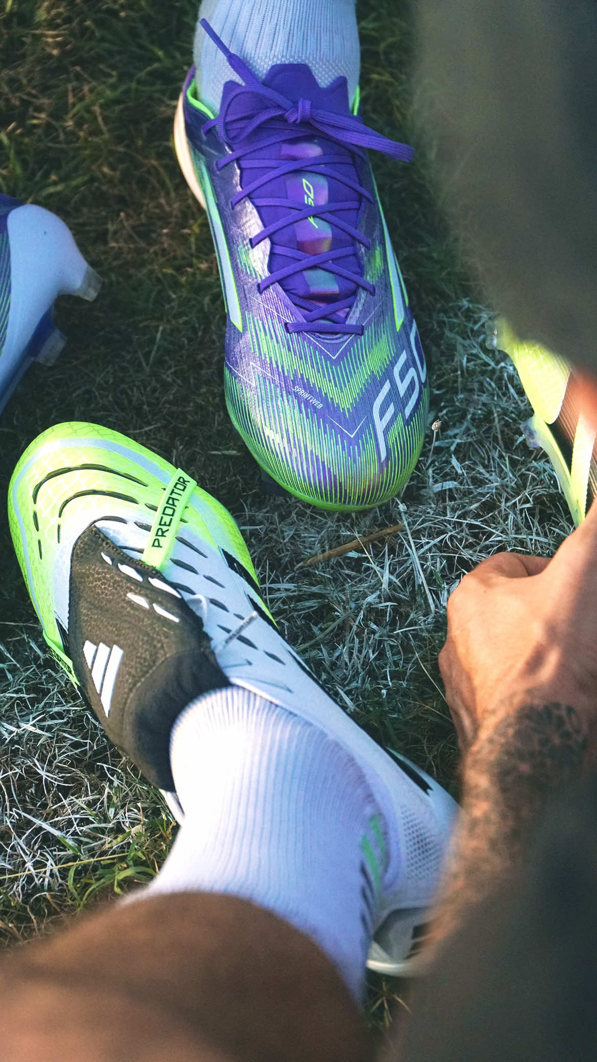 The new ‘Radiant Blaze’ by @adidas come alive under the sun. Lacing up on pitch with the new Predator and F50 to bring you that pure pre-season feeling. Which side are you on?  #bootsculture #adidasfootball #adidasPredator #Predator #adidasF50 #F50