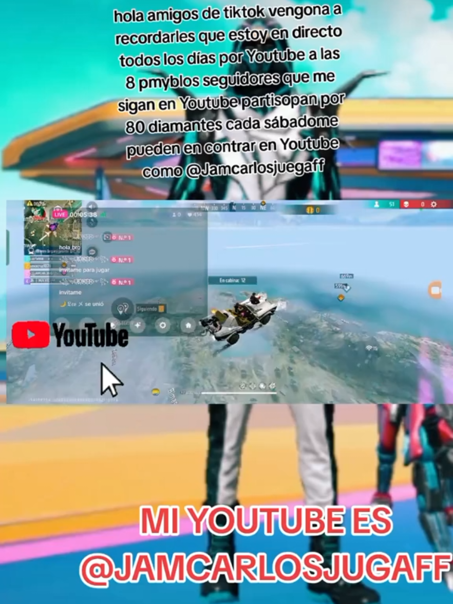 Sígueme en Youtube @JamcarlosjuegaFF para regalar diamantes a mi comunidad de Youtube #100k #parati #siguemeytesigo #frefire #siguemeytesigo #tiktoklive #100kfollowers 