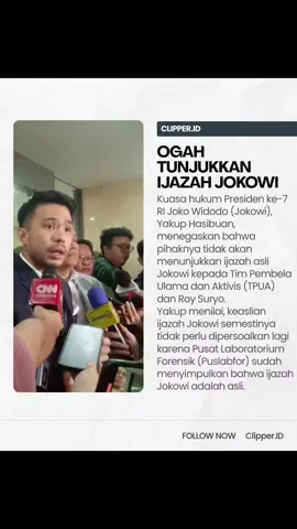 Percaya Puslabfor Atau Roy Suryo? Ia juga menyayangkan narasi dari pihak TPUA yang mengaku sudah menganalisis ijazah Jokowi. Padahal, yang dianalisis Roy Suryo dan kawan-kawan merupakan tampilan digital dari ijazah Jokowi, bukan fisik asli. Yakup menegaskan, hasil analisis dari ijazah fisik tentu akan berbeda dengan tampilan digital dari ijazah. “Diperiksa puslabfor tentunya secara analog dong. Tapi, ada orang memeriksa fotokopi dan dibilang ini saya sudah periksa dan dibilang ini (ijazah) sama. Loh, sama dari mana? Orang jelas barangnya ini analog kok,” kata dia. #fyp #viralvideo #beritaviral #gibran #prabowo #jokowi 