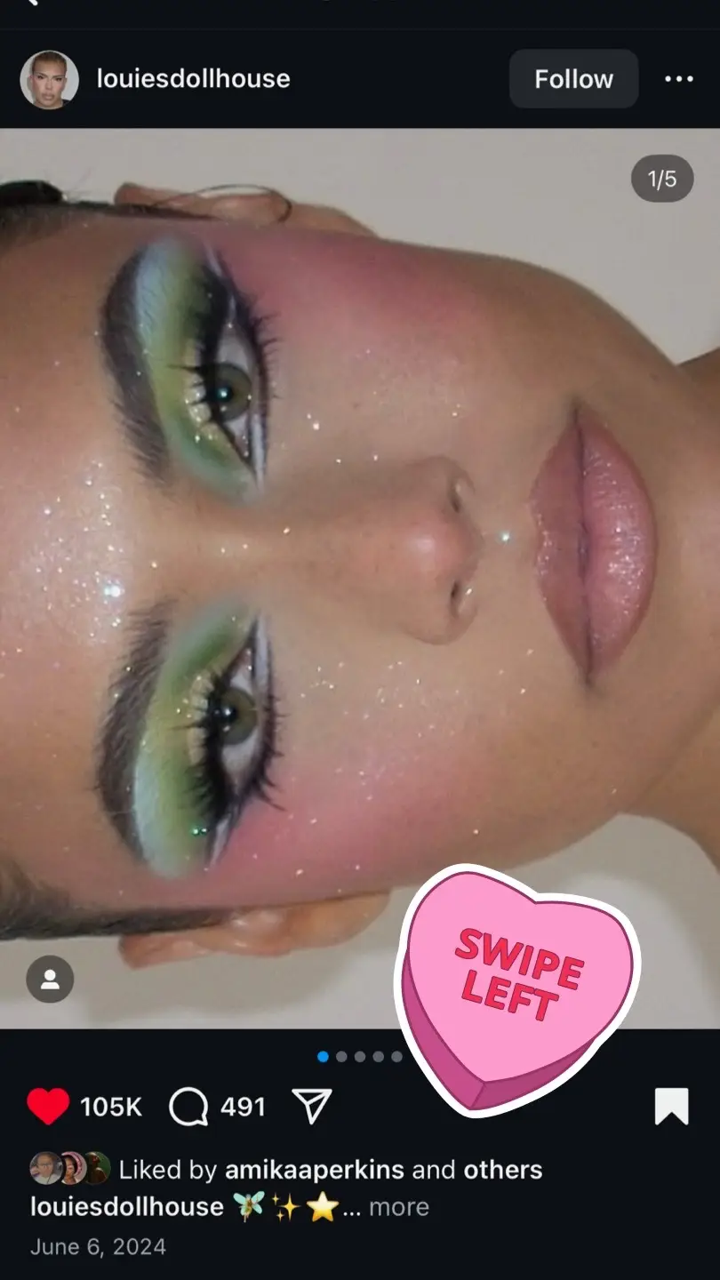 I recreated this look from @Barbiedripp so teaaa😍🙂‍↕️ my sister said I should recreate and it came so pretty I love 😍✨ on a scale 1 to 10, how’d I do?!!🤔👀 #louiesdollhouse #makeuprecreation #greenmakeuplook #makeupinspo #sparklyglam 