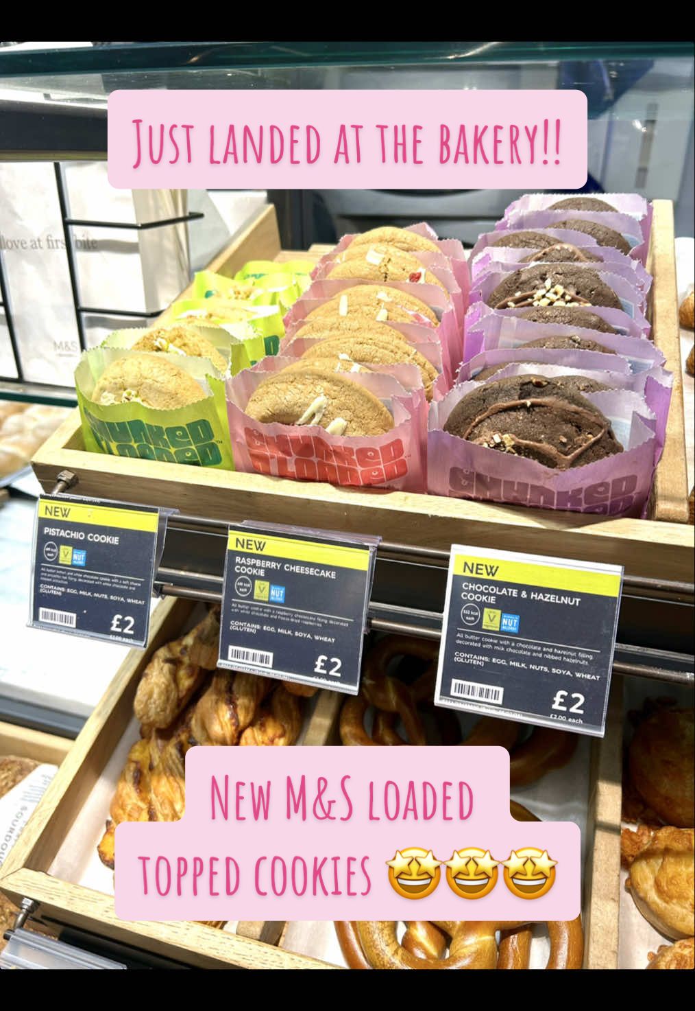 New in the M&S Foodhall – LOADED, TOPPED and soon to be VIRAL COOKIES have just landed in our in store bakeries!! 🍪🍪🍪      We are the undeniable HOME of cookies and today we’ve launched THREE mouthwatering flavours including: Raspberry Cheesecake , Pistachio and Chocolate & Hazelnut!      Hand finished and baked daily, each bite reveals a delicious hidden centre and is LOADED with yumminess, crafted from an all butter recipe using Wildfarmed flour, and topped with extra drizzles and delights - think melt in your mouth with a satisfyingly crisp and gooey bite!        Find them at the in store bakery in Malvern NOW!! 🤩🤩 #mandslocal #cookies #fyp #viral #fyp #foryou #trending #viralvideos #Viral #TikTokMadeMeBuyIt #FoodTok #TikTok  #pistachio #chocolate #raspberry #cheesecake #bakery #instorebakery #instorenow #delicious #yummy #treat #mandsbakery #mandsfood #malvern #mymarksfave #cookie #viralfood #hazelnut #new #newfoodfindsuk 