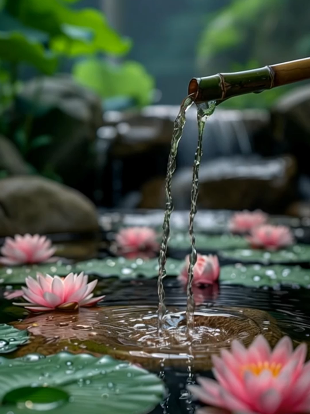 Let the sound of bamboo water and blooming lotus flowers wash over your soul. 🌿🌸 Perfect for a moment of calm, wherever you are. ✨ #relaxingsounds #zenvibes #calmvideo #calmingvideos #naturehealingvibes💚 #soothingsounds