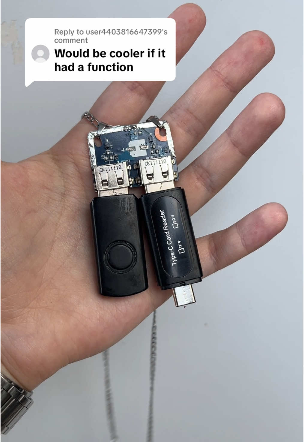 Replying to @user4403816647399  As functional as it’s gonna get- dual USB necklace #cyberpunk #cyberpunknecklace #handmadenecklace #circuitboardjewelry 