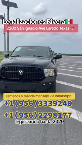 🇲🇽Legalización de autos y trocas Rivera🇲🇽🚘Gracias por seguir confiando en nosotros. ‼️ Recuerden mandar fotos de sus documentos 1-2 semana antes de estar en la frontera‼️ ✅💵No se le pide anticipo, usted paga al finalizar el trámite💰 ✅Estamos legalizando del 2020 y anteriores  en gasolina ⛽️ CLÁSICOS TAMBIEN      Y diésel del 2004 al 2020 ✅También legalizamos tractores,motos,RZR,trailas,trailas para caballos,lanchas, maquinaria ✅Somos los únicos que nos preocupamos por su bienestar, los acompañamos al kilómetro 26, al inicio de la autopista de monterrey 📨📩Recuerden que para cotizaciones o asesorías puede llamarnos o mandar msj vía whatsApp +1(956)229-8177📞☎️ +1(956)333-9240  NOS UBICAMOS EN 2202 San Ignacio Ave  📍LAREDO TEXAS📍#Paisanos #paisanos🇲🇽 #Viral #Legalizaciones #legalizacionesRivera #legalizaciónusa #legalizacionesenlafrontera 