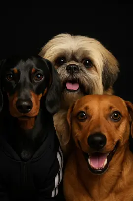 Oque era impossível uma fotos dos 3 juntos, o chatGPT fez!  •Faça uma foto em preto e branco, com alto contraste, uma foto em retrato com o foco em 4.274 Face olhando para a frente. 35mm de lente, qualidade 4k, com 58 Fundo preto, mostrando somente o rosto com porção 3:4•  #amor #chatgpt #dog #quadro #salsichinhatiktok🐶 