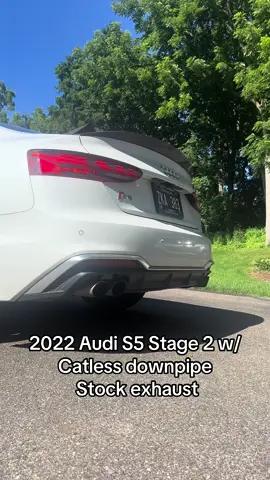 Stage 2 with a catless downpipe is the perfect level of rowdy for this car. #foryoupage #fyp #cars #carsoftiktok #audi #s5 #audis5 #exhaust 