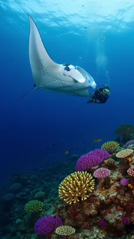 Diver Swims Alongside a Giant Manta Ray! 🐋🤿🌊 #MantaRay #OceanAdventure #WildEncounter #MarineLife 