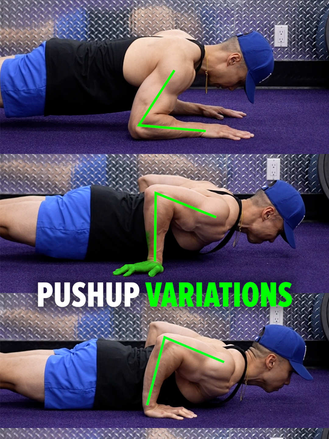 Pushup Variations (KNOW THE DIFFERENCE!) 1️⃣ Sphinx Pushups – Hands placed in front of your shoulders ➡️ Targets the triceps. 2️⃣ Standard Pushups – Hands directly under your shoulders ➡️ Primarily works the chest. 3️⃣ Pseudo Planche Pushups – Hands slightly behind your shoulders ➡️ Shifts more load to the shoulders, still works the chest. 4️⃣ Reverse Grip Pushups – Fingers pointing toward your feet, hands under or just behind shoulders ➡️ Increases biceps involvement while still training chest and shoulders. Size & Shred Training program 👉🏻 deltabolic.com (link in bio) #pushup