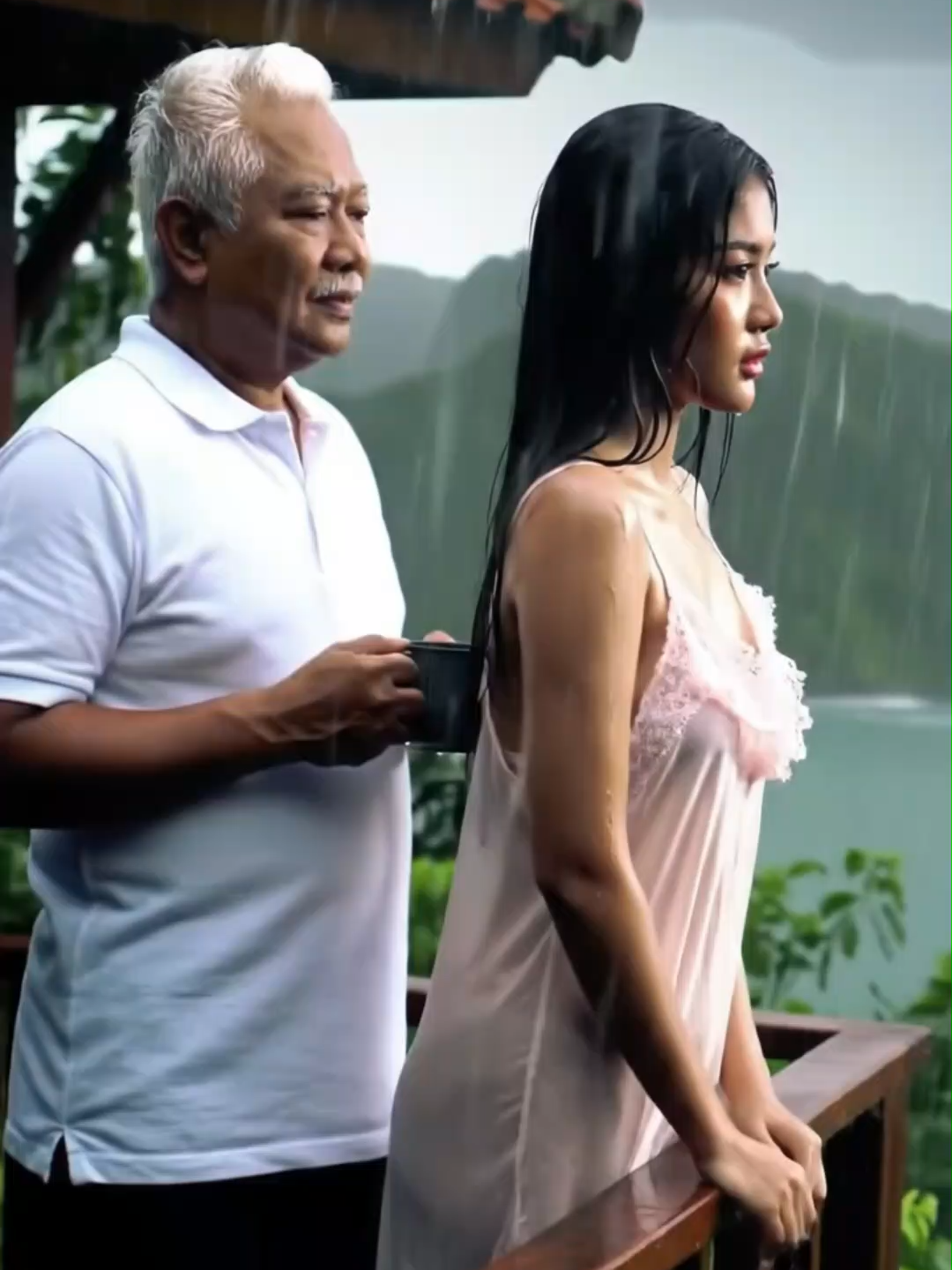 Sikakek ini memakai kaos polo #rain #beauty #beautiful #hujan #kaosmurah