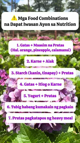 ⚠️ Mga Food Combinations na Dapat Iwasan Ayon sa Nutrition May mga pagkaing kapag pinagsama ay maaaring magdulot ng kabag, poor digestion, o kaya’y pagbaba ng nutrient absorption. Narito ang ilan sa mga kombinasyon na hindi inirerekomenda: #HealthTips #NutritionFacts #FoodCombosToAvoid #HealthyLifestyle #TamangNutrisyon #PagkainNaIwasan