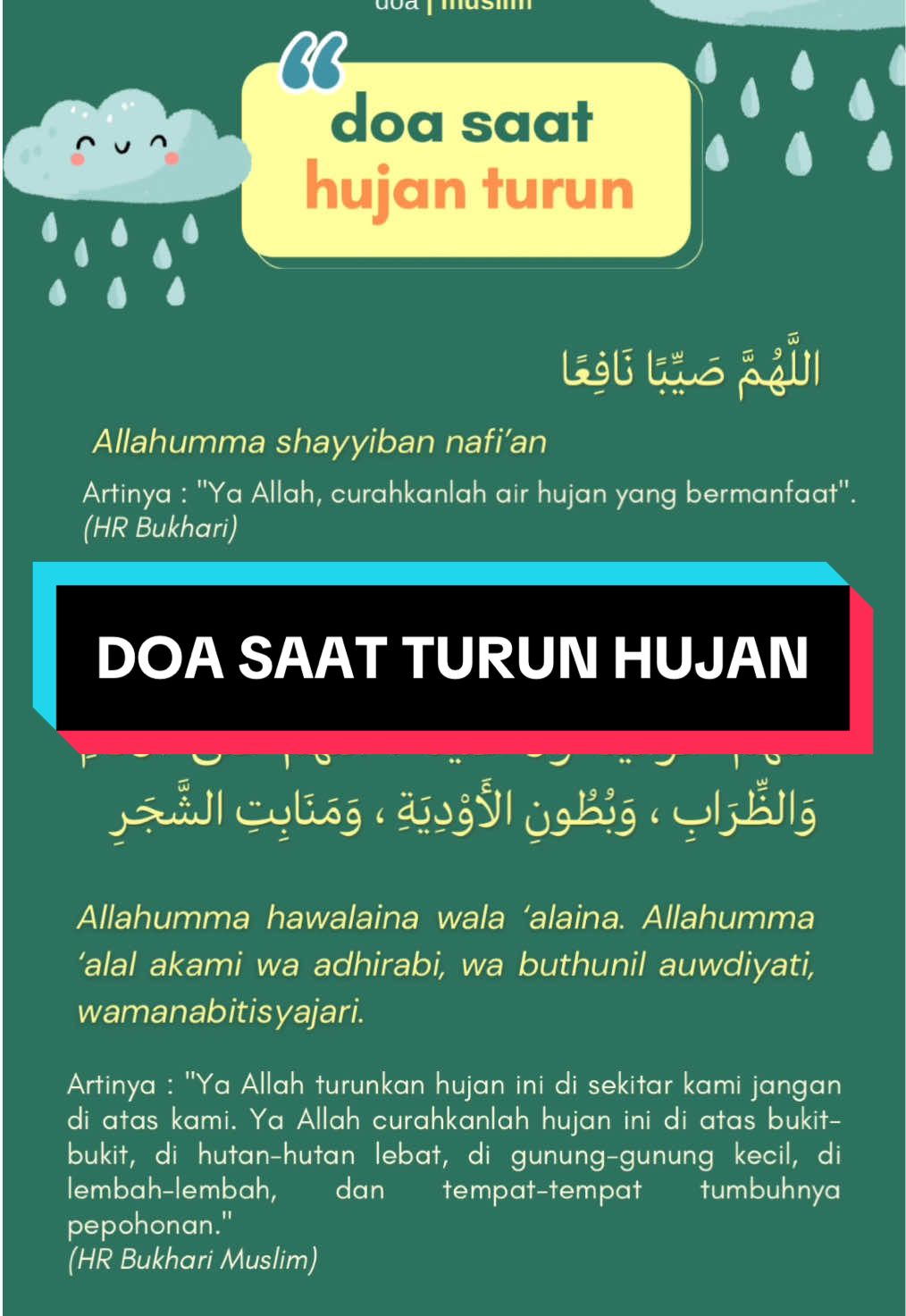 Inilah doa saat turun hujan, semoga setiap hujan yang turun memberi keberkahan dan manfaat buat kita semua. Aamiin. #muslimdailypractice #doasaathujan #doaharian 