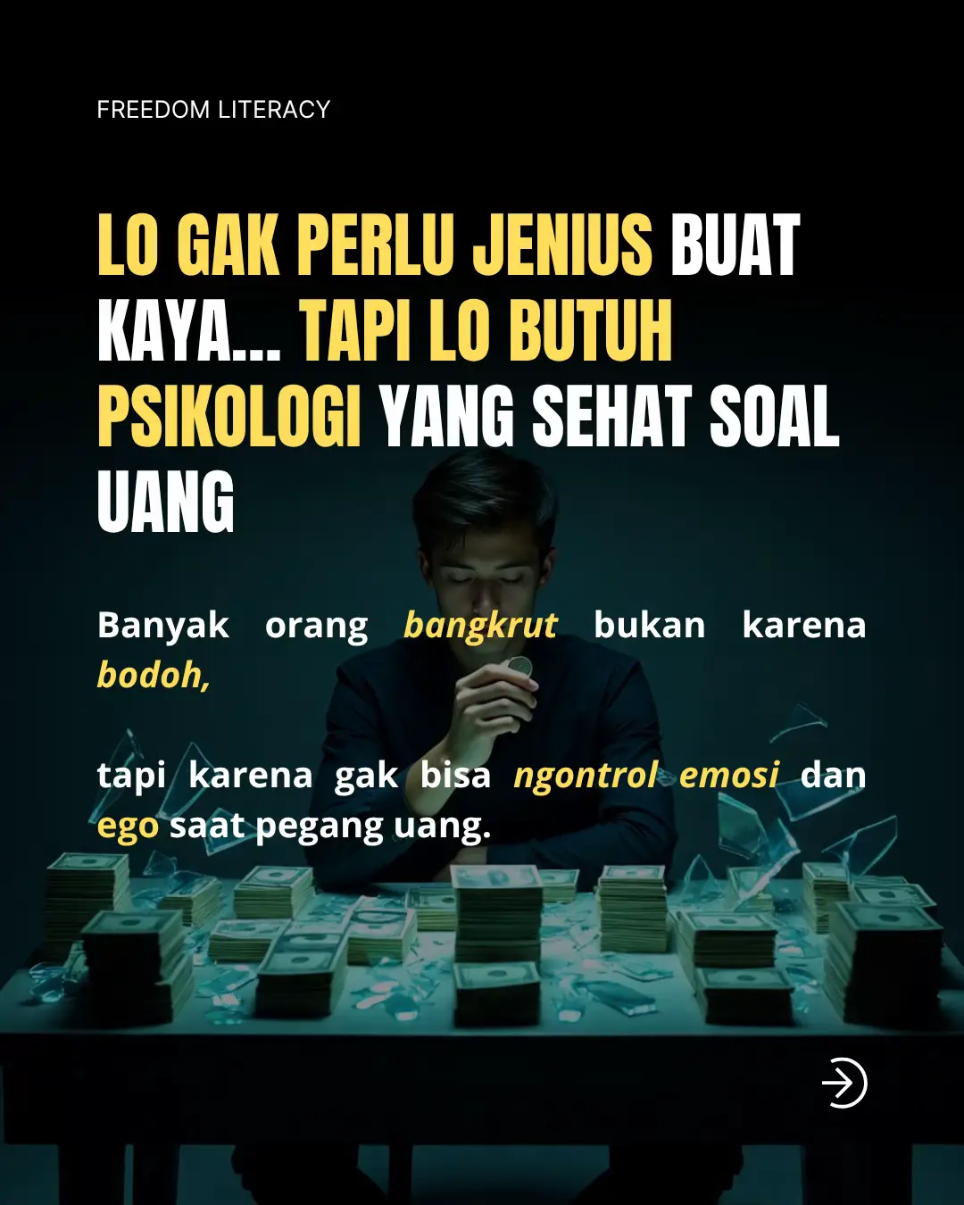Kadang yang bikin kita miskin bukan sistem. Tapi cara kita ngerespon uang: – terlalu impulsif – terlalu ingin validasi – terlalu takut kehilangan – terlalu buta arah kebebasan finansial dimulai bukan dari ATM… tapi dari kepala lo sendiri. Dan kalau lo udah beresin isi kepala, uang akan dateng kayak gravitasi. #mindset #kebebasanfinansial #financialfreedom #finansial 