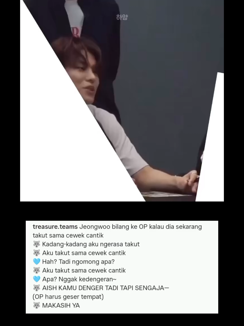 Takut sama cewek cantik = takut nggak bisa jaga pandangan. Padahal mungkin dia mau ngalus bilang mba op nya cantik, tapi mari kita lanjutkan saja jokes Jeongwoo anak pesantren 🤗 cr :  하양 treasure.teams syukrdaily  #jeongwoo #트레저 #kpop #fyp #treasure