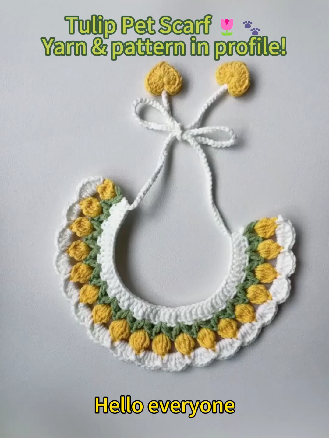 Cute meets handmade! 🐾🌷 This tulip pet scarf is the sweetest gift for your furry friend 💛 Easy to crochet & guaranteed to make tails wag! Yarn & pattern link in profile 🧶 #CrochetPetScarf #TulipScarf #PetAccessories #CrochetForPets #HandmadeWithLove #YarnTok #CraftTok #DiyYarn #CutePets #CrochetInspo#crochet #crochettiktok #crochetlove #crochetideas #crocheter #crochettutorial #diyyarn