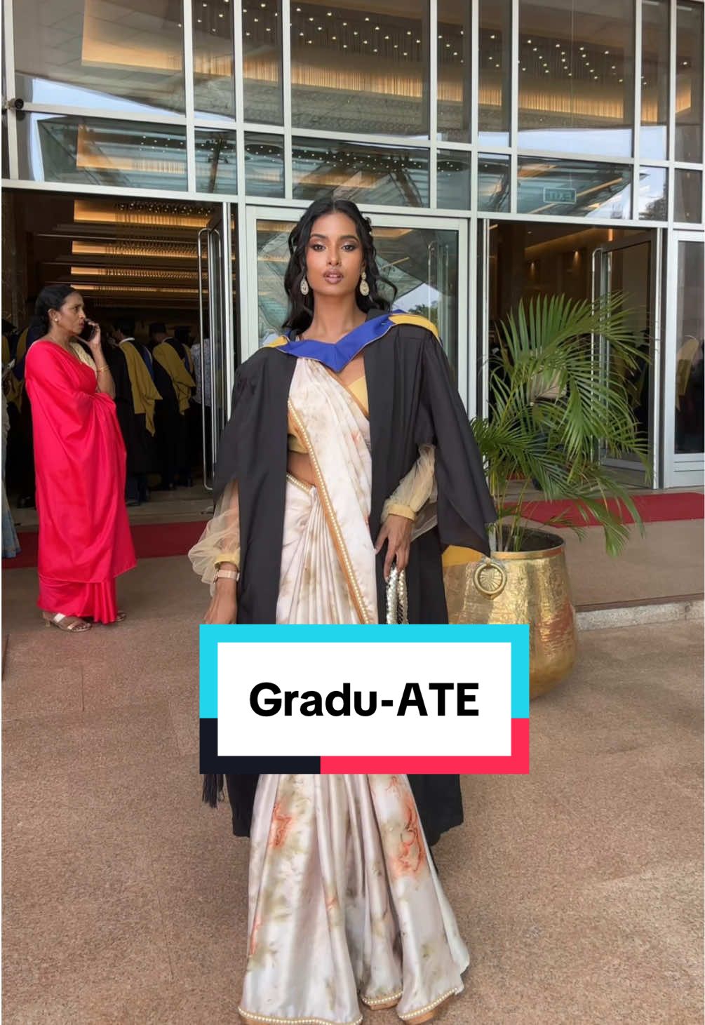 Gradu- ATE! I did it guys!!  #graduation #graduate #gradtransition #transition #bridalmakeup #browngirlmakeup #eyemakeup #srilanka #fyp #gradtok #browngirl #saree #desi 