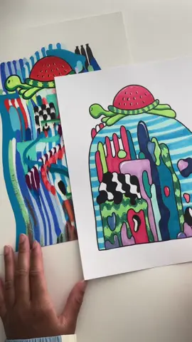 🍉 🐢 New coloring sheets in my shop. #turtle #watermelon #Summer #squeegeeart #coloring #markers #abstractart  #s#summerart