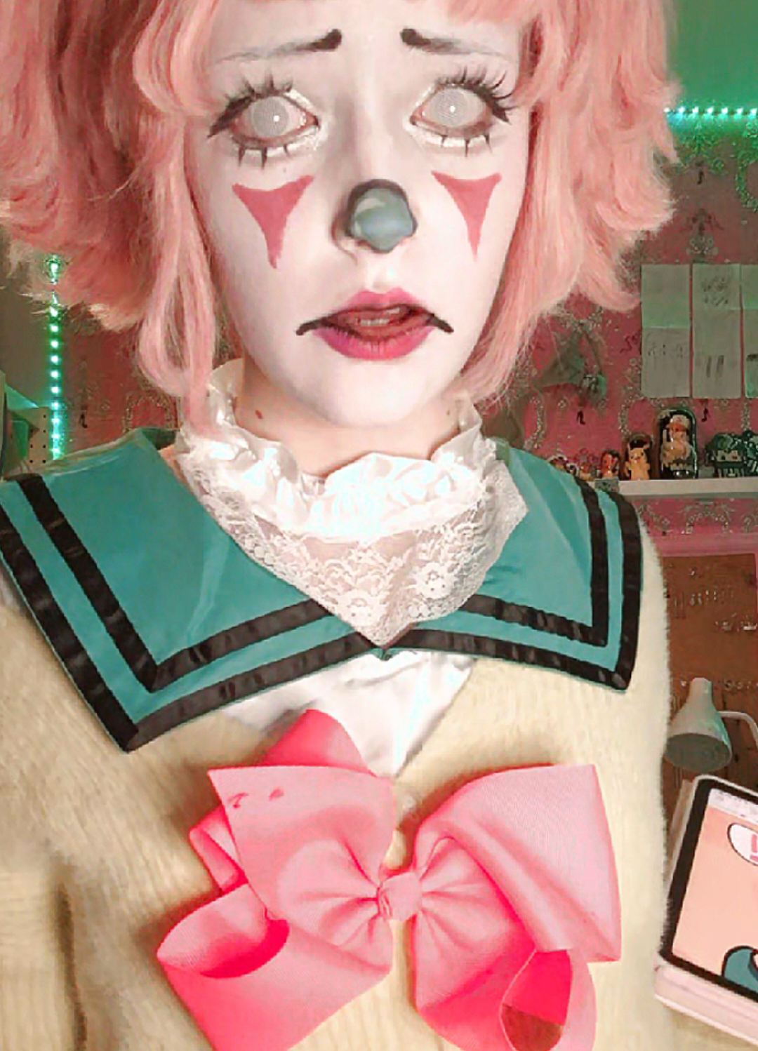 oc belongs to @snowblosmm (snowblosm on art fight) ! my art fight is freshcanvas😼 #artfight #artfight2025 #fyp #cosplay #cosplayer #originalcharacter #oc #occosplay #clownmakeup 