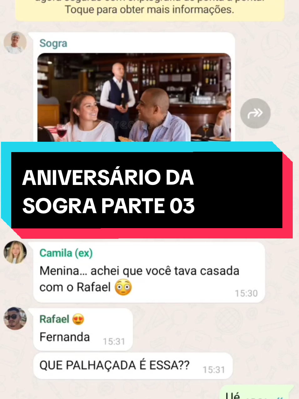 Depois de ser desconvidada da festa da sogra, ver a ex do marido tirando foto de casal com ele… A Fernanda respondeu com uma só foto no story: ‘Quem me trata como plano B, perde o direito de reclamar quando viro prioridade em outro enredo.’ O grupo da família EXPLODIU. #whatsappfake #fernanadavirada #exinfiltrada #vingancaelegante #historiarealouficcao
