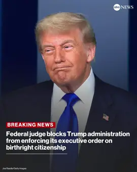 BREAKING: A federal judge in New Hampshire has blocked the Trump administration from enforcing its executive order on birthright citizenship. Federal judge blocks Trump administration U.S. District Judge Joseph Laplante certified a challenge on Thursday by the American Civil Liberties Union as a class action lawsuit and granted a preliminary injunction. Joe Raedle/Gettv Images https://abcnews.visitlink.me/dOdL6A