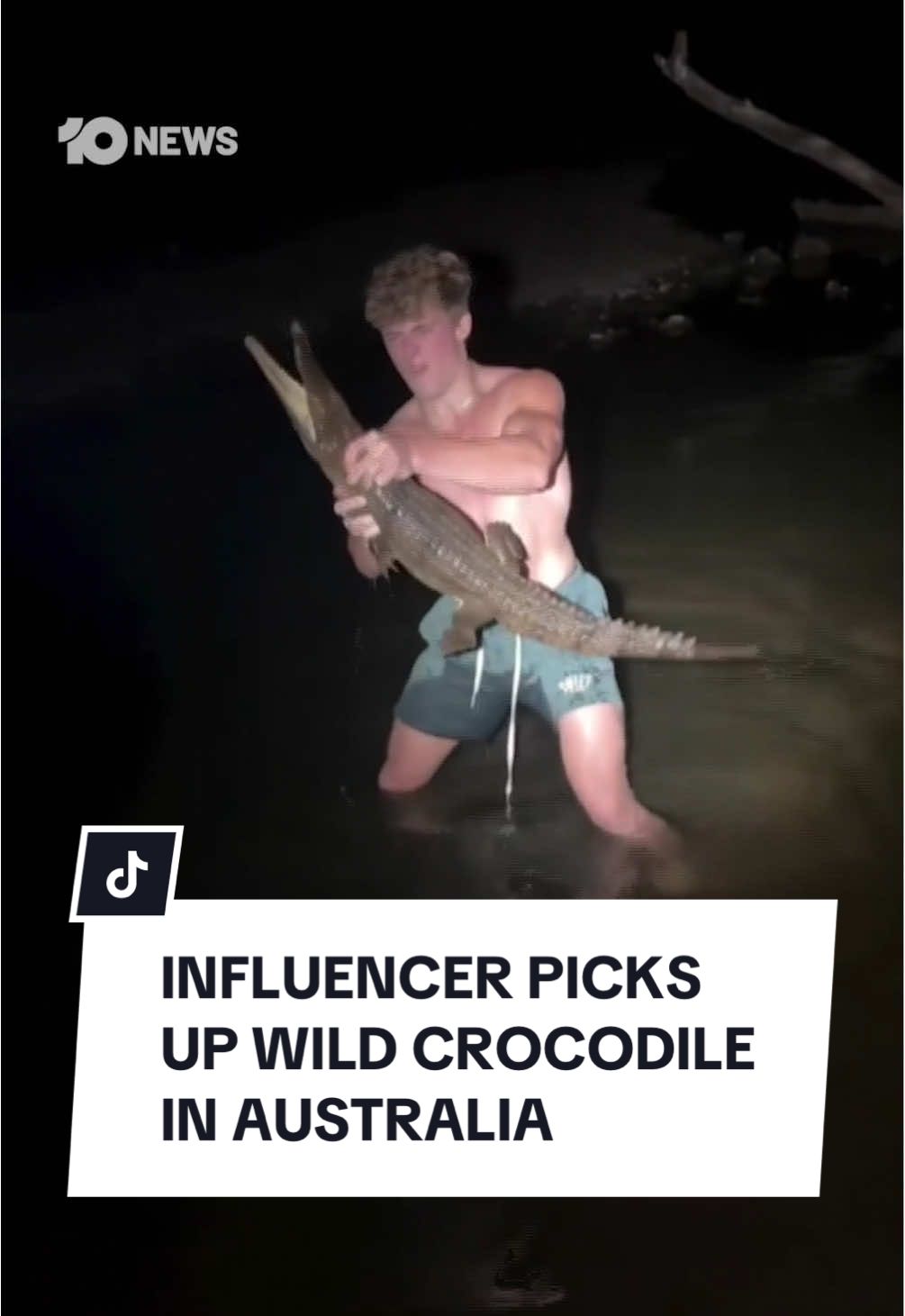 A Canadian influencer has faced criticism after sharing a video to his millions of followers on social media of him picking a wild baby crocodile in Australia. The video posted by Colton Macaulay shows him picking up the croc out of an unidentified creek with his bare hands at night, before turning to the camera holding it up by the neck and tail. A Queensland Department of the Environment, Tourism, Science and Innovation spokesperson said, “People should keep a safe distance away from native animals they see in the wild. Not only is this dangerous for the person, interacting with wild animals can habituate them.” Watch 10News+ at 6pm for the full story.  #10news #crocodile #australia 