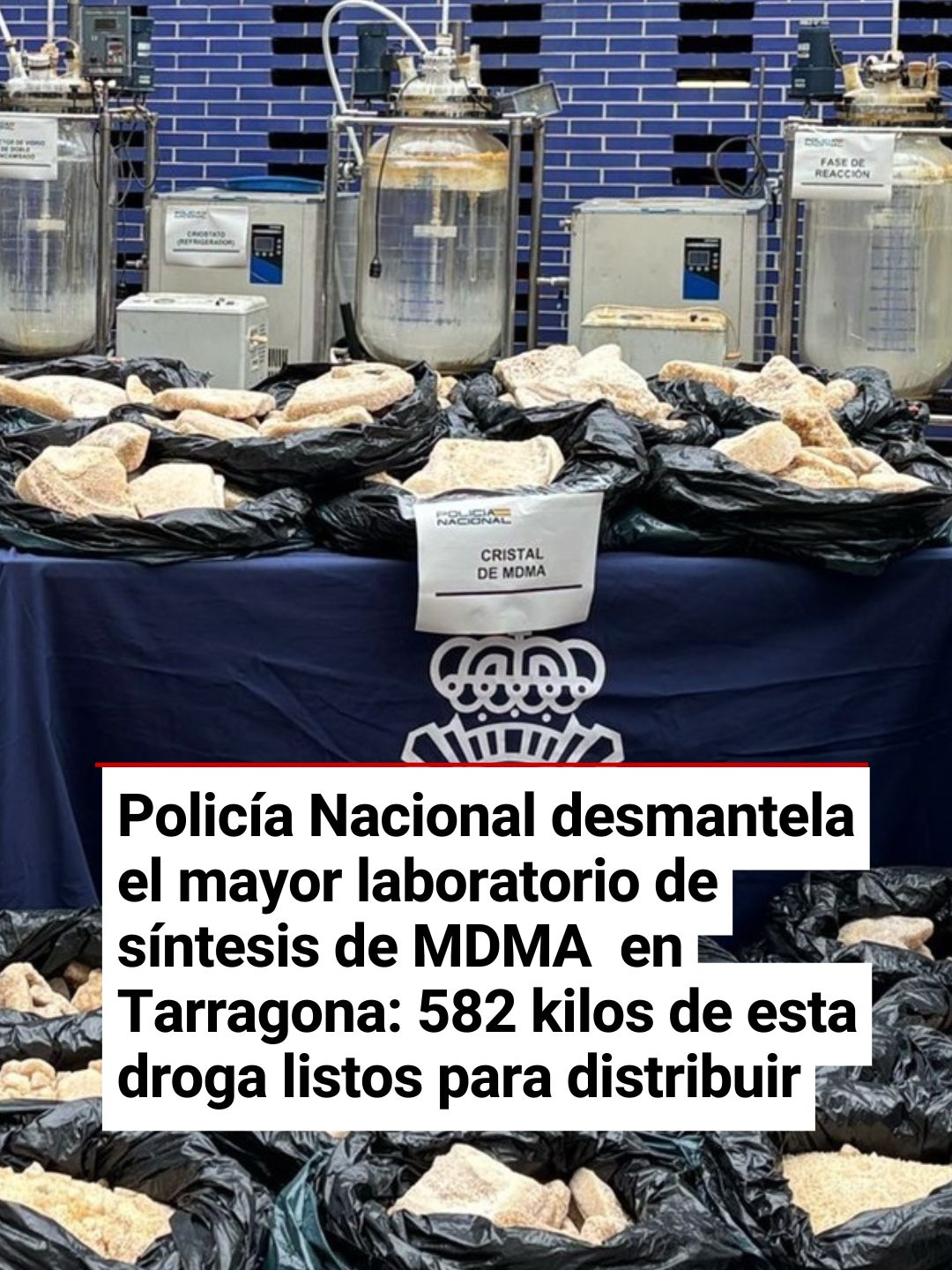Policía Nacional desmantela el mayor laboratorio de síntesis de MDMA  en Tarragona: 582 kilos de esta droga listos para distribuir #Policía #PolicíaNacional #España #Crimen #Tarragona