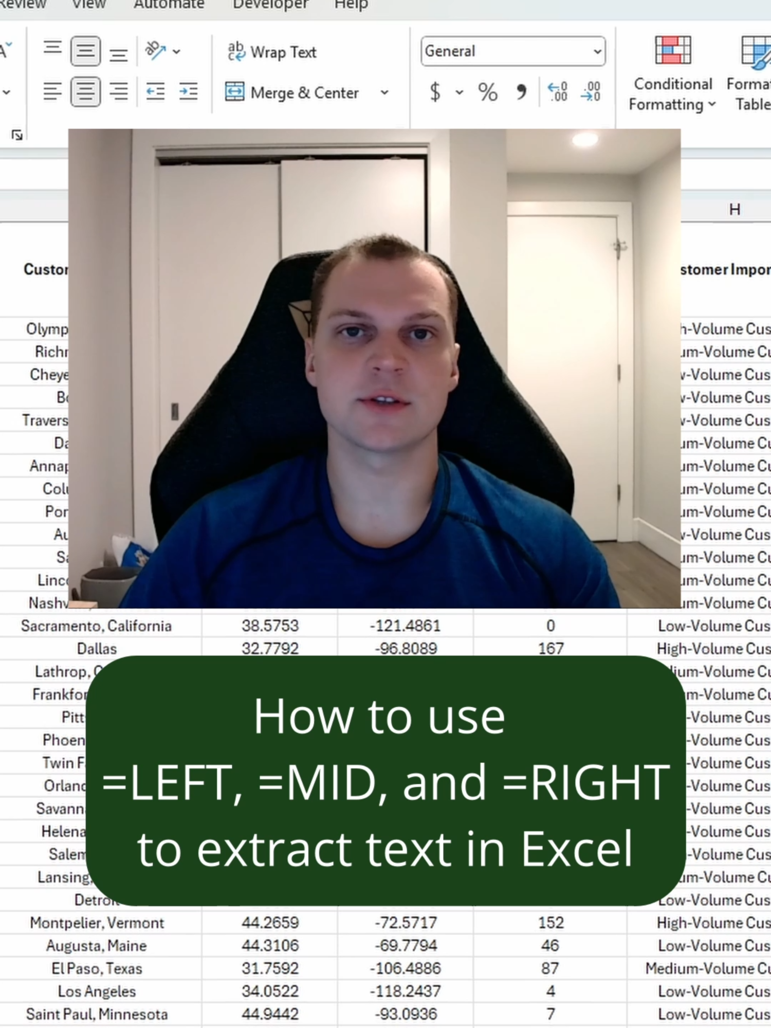 Extracting Text using =LEFT, =RIGHT, and =MID together #excel #exceltricks #exceltutorial #data #coding