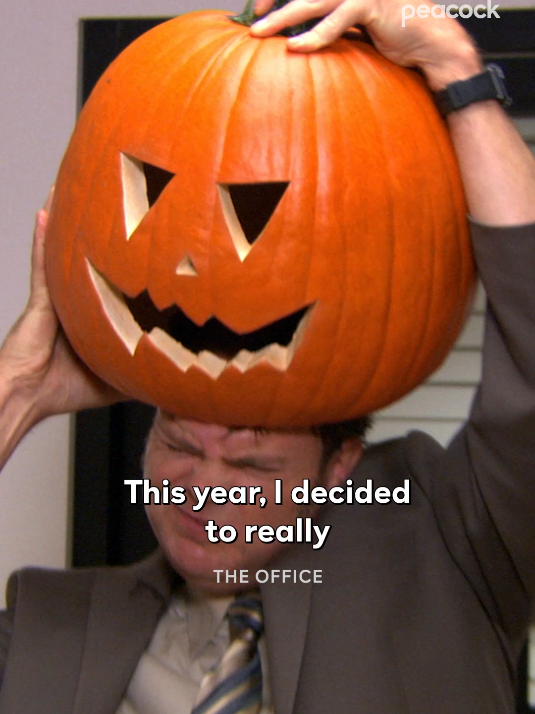It might not be Halloween, but this moment lives in my head rent free... just like that pumpkin now lives on Dwight’s head 🎃  #TheOffice #TheOfficeUS #FunnyMoments #DunderMifflin #DwightSchrute
