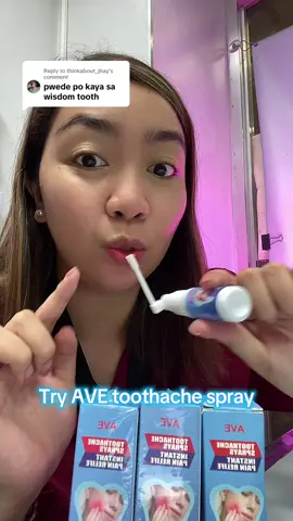 Replying to @thinkabout_jhay try mo tong AVE toothache spray 🩵 Toothache pain relief Toothache spray for kids Toothache spray review Toothache spray how to use Toothache spray instant relief Toothache spray pharmacy Toothache spray tiktok shop Toothache spray reliever Toothache spray mall #toothache #toothachespray #toothachepain #gumpain #oralspray #ave 