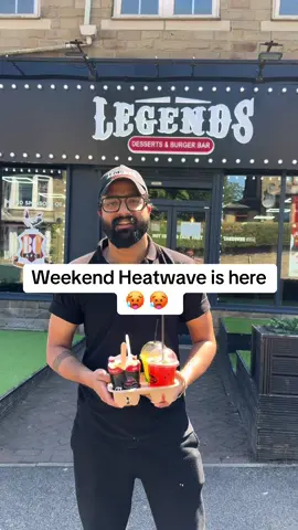 The HEATWAVE is here 🥵  Come and cool down at legends with our range of desserts and drinks. Available at all our branches (Manchester, Bradford, Leeds, Huddersfield) Kunafa flurry, Mango Sticky rice, kinder flurry, strawberry cheesecake. Also a range of mocktails and milkshakes! Come and beat the heat!