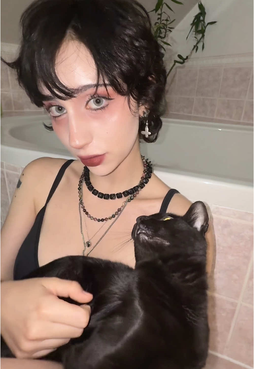 why does my forehead look so big 💀 #fyp #cutecat #goth #alt 