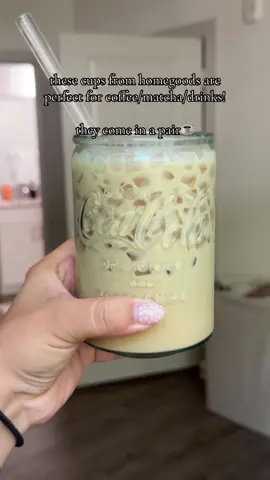 @HomeGoods always HAS the CUTEST CUPS! they give Weck jar vibes and the size is PERFECT #coffee #matcha #cups #drinks #cute #perfect #fyp #trend 