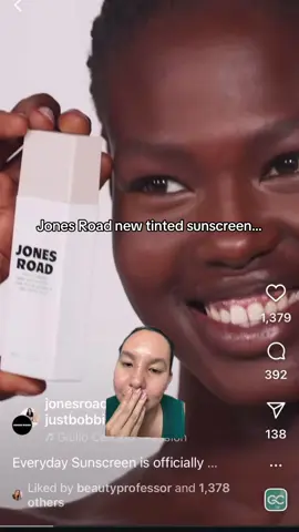 Jones Road is coming out with tinted sunscreen and playing the same game as Tower 28 did by having their model apply a pea sized amount (which is not enough for adequate protection!) not to mention the shade range is kinda weird Z credit goes to @HydrationCEO for the Tower28 video (which appears to have been scrubbed from the internet) #greenscreenvideo 