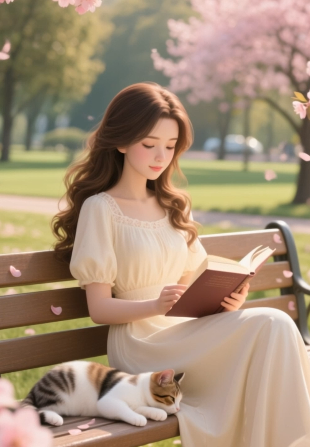 Peaceful moments in a park where cherry blossoms flutter🐱🌸 #cozy #healing #healingvibes #calm #relaxing #ai #relax #nature #peaceful #quietnature #cat #serenity #lovely #aiart #癒し　 #힐링 