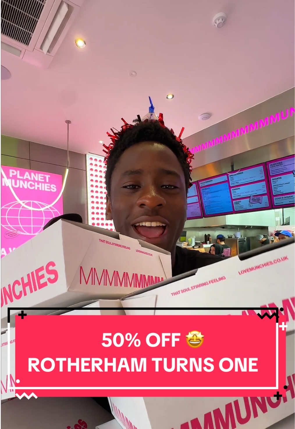 Rotherham — it’s our birthday 🎈And we’re doing it proper 👊 50% OFF EVERYTHING in-store — today only! Pull up, bring your people, and let’s celebrate 🧃🍔🍗 Dine in and collection ONLY!  📍 Unit 5, 4 Main St, Rotherham S60 1AJ 🕛 Doors open 12PM #Munchies #Rotherham #rotherhamfoodspots #rotherhamhalal #rotherhamoffers #thingstodorotherham 
