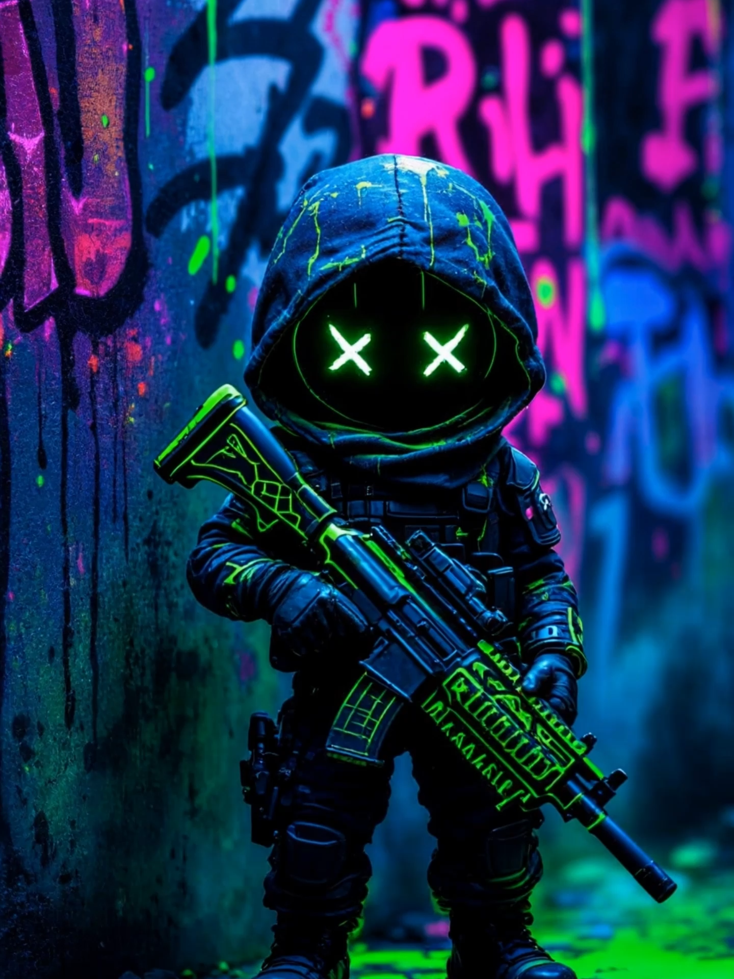 Live Wallpaper | Neon Night Sentinel #soldier #hoodie #neon #livewallpaper #guard #graffiti #cyberpunk #urbanart #glitchcore #StreetStyle #edgyvibes #aivideo #wallpapervideo #darkaesthetic