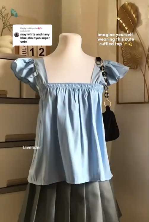 Replying to @Http.stel🎀 — Got this top for only 89 pesos. More colors available 💜 #ruffletop #ruffledtop #topsforwomen #OOTD 