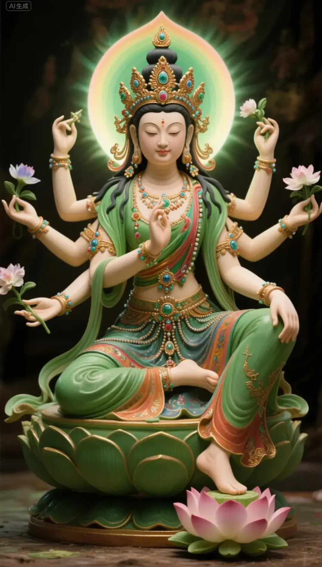 **May this good fortune be used to devoutly worship Guanyin; **Compassionate transformation of obstacles, wisdom illuminates the maze. **All sentient beings depart from suffering and board the Prajnaparamita ship together; **The sound of the Dharma is spread across ten directions, and the Pure Land is on earth. **