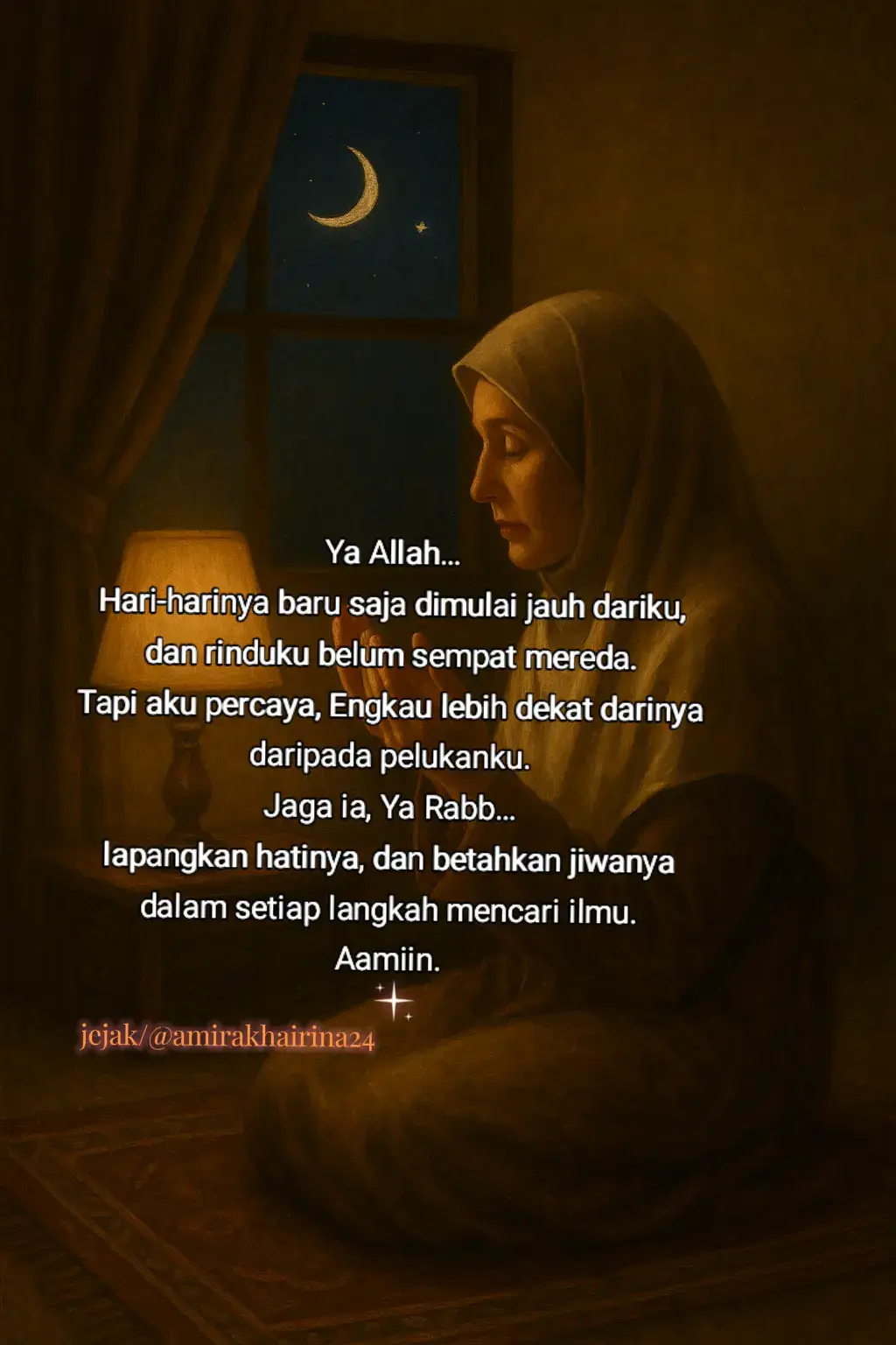 “Baru beberapa hari jauh dariku… tapi rinduku sudah sebesar ini. Ya Rabb, jaga ia dalam setiap langkah menuntut ilmu.”#DoaIbu #AnakRantau #AnakSantri #Mondok #RinduAnak #BelajarJauh #RestuOrangTua #CintaDalamDoa #PelukDenganDoa 