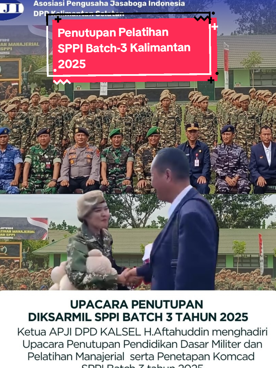 Upacara penutupan Pendidikan Dasar Militer dan Pelatihan Manajerial serta penetapan Komcad SPPI Batch-3 [ Wilayah Kalseltengtimtara] Tahun 2025 di Rindam Mulawarman Banjarbaru Kalimantan Selatan  Foto : Para Jenderal dan bawahannya , Para Pengajar SPPI , Para SPPI [ KA SPPG ] dan pihak yang terlibat lainnya dalam upacara .  #makanbergizigratis #SPPI #SPPG #mbg #indonesiamaju🇮🇩 
