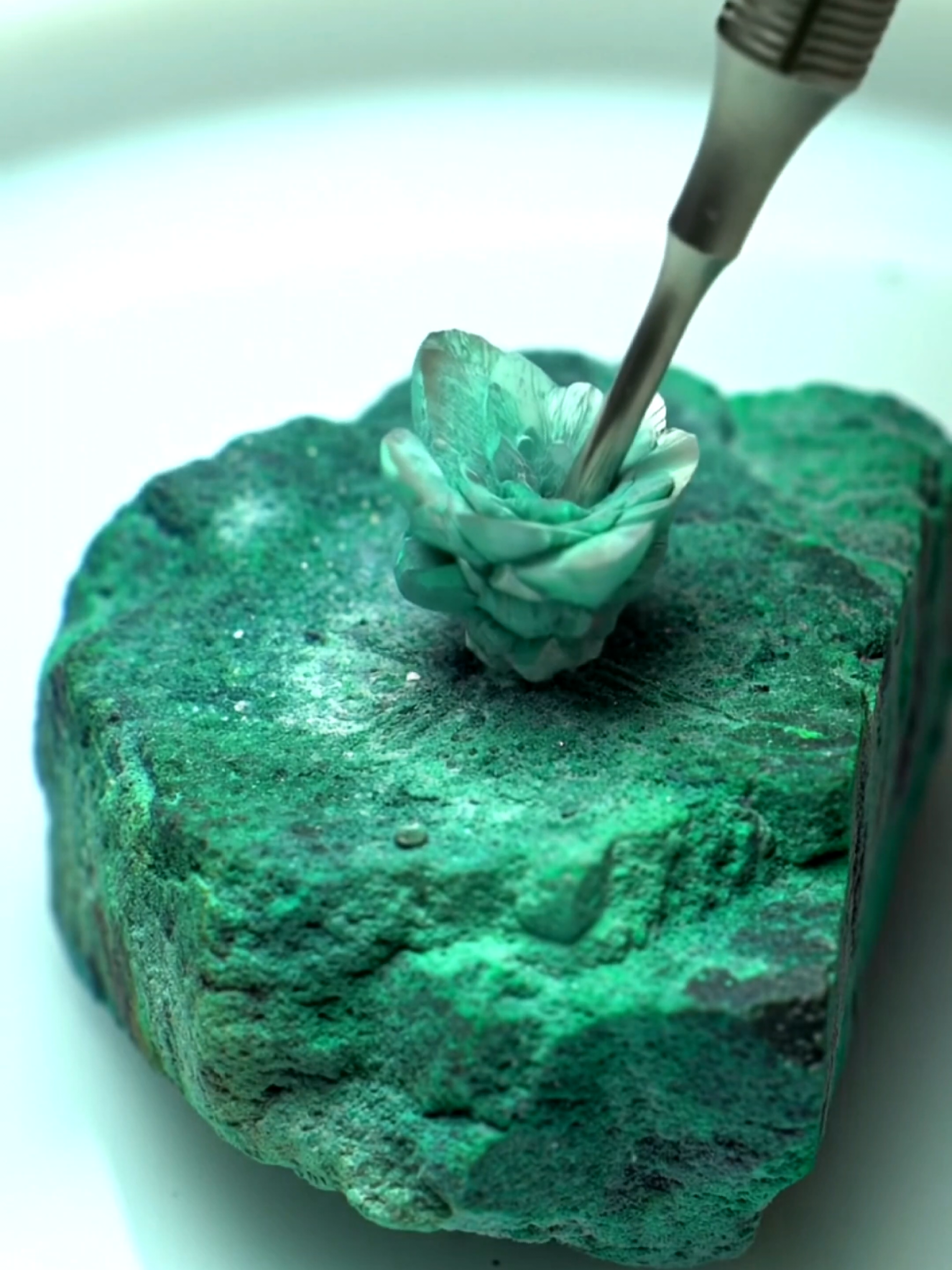 Emerald stone blooms like a flower under pressure 💚✨ #shorts #satisfying #art A mysterious green stone transforms into a blooming crystal flower when touched by a precise tool. This visually satisfying metamorphosis is a surreal blend of nature, craft, and imagination. 🎧 Headphones recommended for full ASMR effect 💚 Created using AI + VFX 🌱 Subscribe for more visual wonders