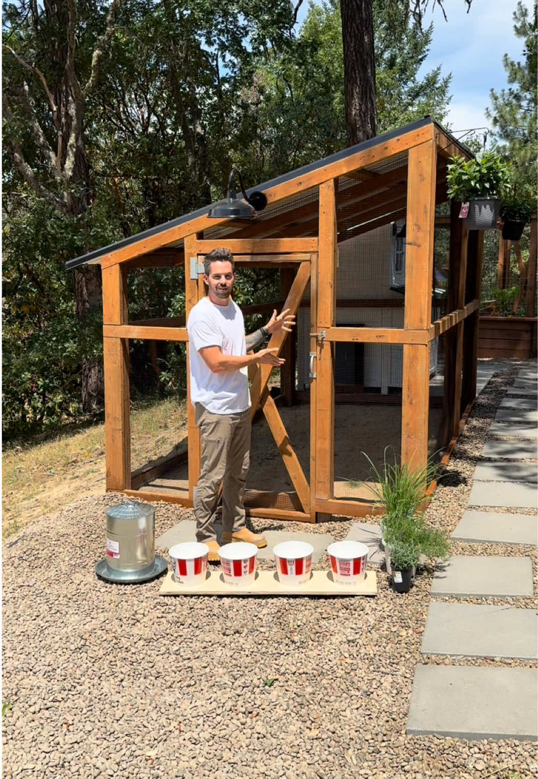 I does anyone know what my wife thinks is so funny?!? Also, I we will get chickens… eventually. We have a vacation planned so we are waiting until we get back to get our chicks. And finally, what else should I add to the coop before we get our chickens?!? #DIY #chickencoop #farming