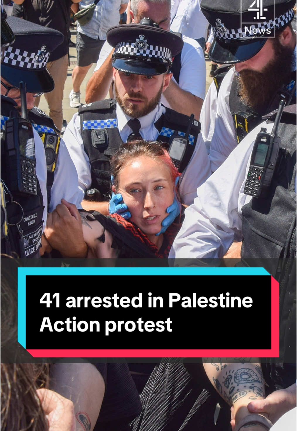 Police say 41 people have been arrested at a protest in central London supporting the banned group Palestine Action. Police said showing support for the group was a criminal offence,  after it was proscribed as a terrorist organisation by the Government. Another person was arrested for common assault. #PalestineAction #UKNews #London #C4News #Gaza #Palestine #Channel4News