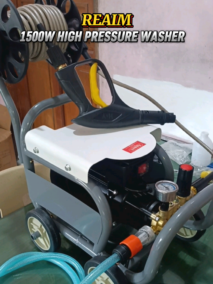 REAIM 1500W High Pressure Washer , Heavy Duty Adjustable Pressure Car Washer With Wheels. Perfect For Carwashing, Detailing, Motorwashing🥰. #highpressurewasher #reaim #pressure #pressurewashing #portablepressurewasher #fyp #trending #portable #durable #affordable #foryou #musthave 