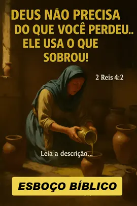 🧭 TEMA: “Deus Não Precisa do Que Você Perdeu — Ele Usa o Que Sobrou” > Texto-base: João 6:12–13   > “Recolhei os pedaços que sobraram, para que nada se perca.” > Complementar: 2 Reis 4:1–7   > A viúva que só tinha um pouco de azeite. --- ✨ Introdução Você pode ter perdido tempo, oportunidades, relacionamentos ou recursos —   mas Deus nunca depende da perda para escrever propósito.   Na matemática do céu, o que resta é matéria-prima para milagres. --- 🔢 TÓPICOS 1. Deus nunca constrói propósito com base no que você perdeu — mas no que você entrega > Jesus manda recolher os pedaços após alimentar milhares.   > O que sobrou tem valor no Reino.   > O que parece resto — Deus transforma em multiplicação. --- 2. O que você considera pouco pode ser tudo o que Deus precisa > A viúva só tinha um pouco de azeite.   > Eliseu diz: “Usa isso.”   > O milagre começa no pouco que você ainda possui.   > Frase-chave: Deus não abençoa escassez — Ele transforma disponibilidade. --- 3. Deus tem poder para ressuscitar o que morreu — mas também tem unção para multiplicar o que ficou > Ele ressuscitou Lázaro (o perdido)   > Mas também multiplicou pães (o restante)   > Ou seja: tanto a ressurreição quanto a conservação são ferramentas dEle. --- 4. O céu nunca está atrasado — Ele está focado no que você ainda carrega > O que ficou após a dor?   > Uma fé? Uma semente? Um grão de esperança?   > Deus não espera você se recuperar completamente — Ele começa com o que sobrou. --- 5. Você não precisa recomeçar com tudo — só precisa entregar o que ainda existe > Moisés tinha uma vara.   > Davi tinha uma funda.   > A viúva tinha um vaso.   > O menino tinha cinco pães e dois peixes.   > O céu faz história com o que restou. --- 🏁 Conclusão Você pode ter perdido muitas coisas — mas o céu ainda vê valor no que sobrou.   Não lamente o que se foi — entregue o que ficou.   Deus é especialista em fazer grandes milagres com pequenas porções. --- ✍️ Aplicação / Apelo - Se você se sente vazio — olhe de novo: ainda há algo aí.   - Se acha que não tem mais nada — lembre-se: os pedaços foram recolhidos.   - Se o pouco parece sem força — o céu está prestes a multiplicá-lo. 🙌 Apelo final:   _“Não é sobre o que você perdeu.   É sobre o que você ainda tem.   Entrega o que sobrou.   Porque o que resta nas suas mãos —   É tudo o que o céu precisa para começar.”_ #TikTokCristão #CuriosidadeBíblica #jesus #pregacao #pregacao 