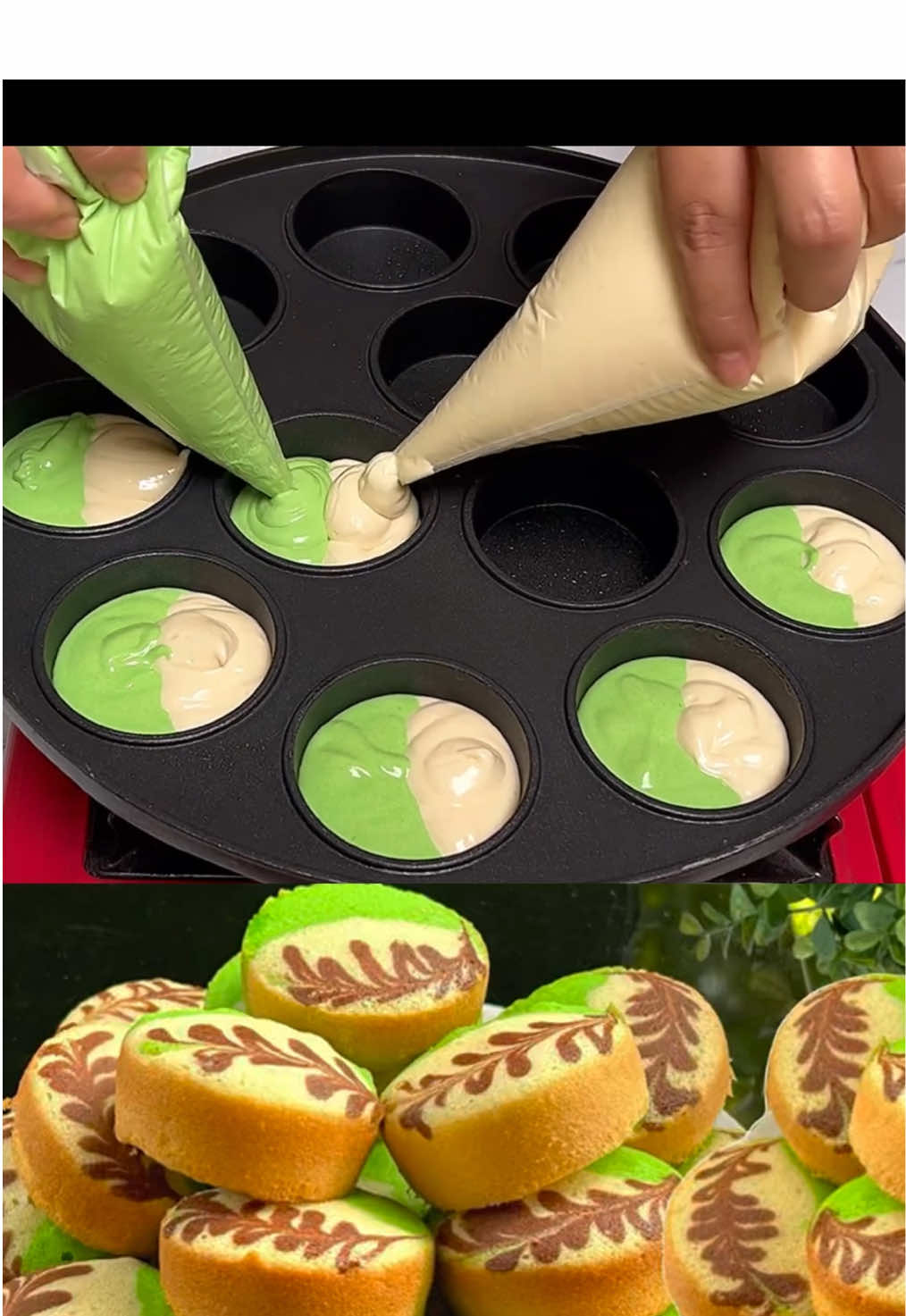 Bolu panggang mini  bahan-bahan : 2 butir telur  90 gram gula pasir (boleh pakai 100g) 125g tepung terigu (pro sedang) 65ml santan instan  75ml minyak goreng  1/4 sdt garam  1/2 sdt SP (emulsifier) 1/4 sdt baking powder  1/4 sdt pasta vanila  1/4 sdt pasta pandan  Happy Baking  ~~~~~~~~~~ *bagi adonan 3 bagian, vanila, hijau & coklat (masukkan plastik segitiga  *hasil 18 kue *2 hari masih lembut   #bolupanggang #bolumini #idejualan2025 #fyp #jajanantiktok #jajananviral #camilanenakmurah #camilanviral 