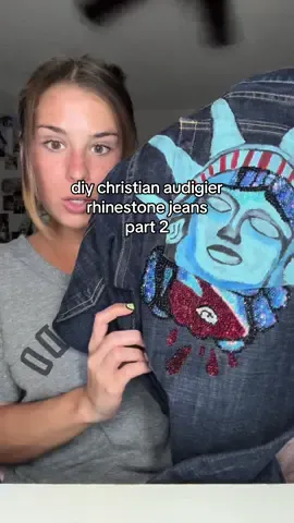 part 2 DIY-ing christian audigier rhinestone jeans!🗽🪩👖💎 - thank you all so much for the support on part 1🥹 hopefully by the next time I update you, they will be FINISHED! #christianaudigier #rhinestones #DIY #2000s #y2k #fashion 