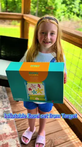 Finally made use of this cool inflatable easel that she was given for her birthday! #summertime #painting #target #outdooractivities #thetyson5 