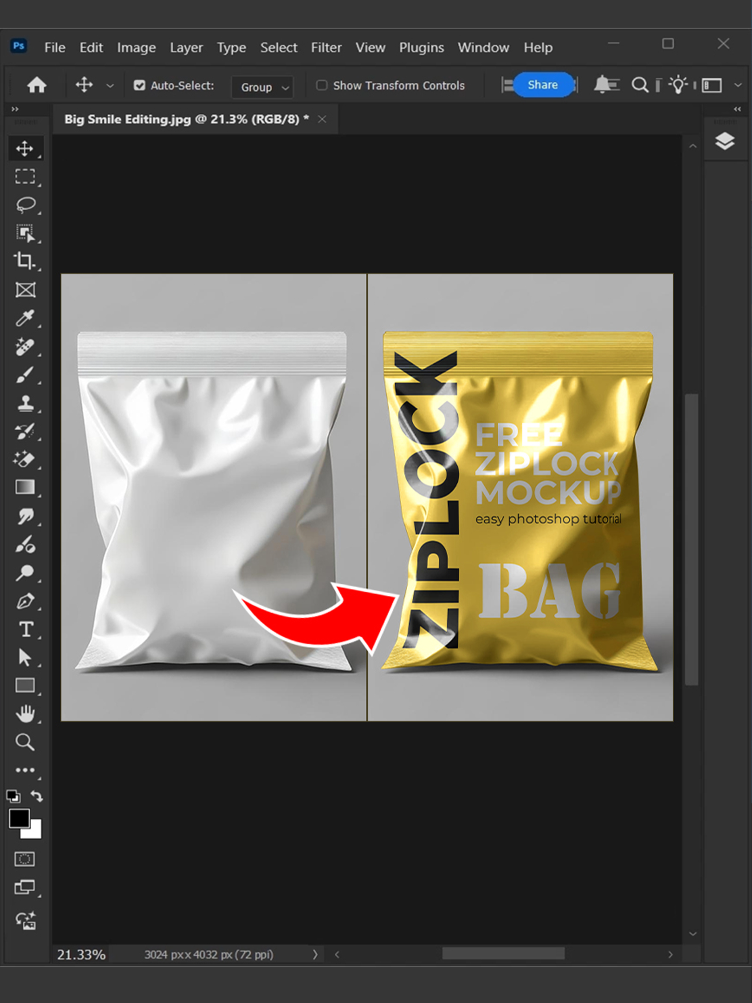 How to create a plastic ziplock bag mockup in Adobe Photoshop #bigsmileediting #designtools #photoshoptricks #photoshoptutorial #photoshoptips #photoshopskills #photoshop #tutorials
