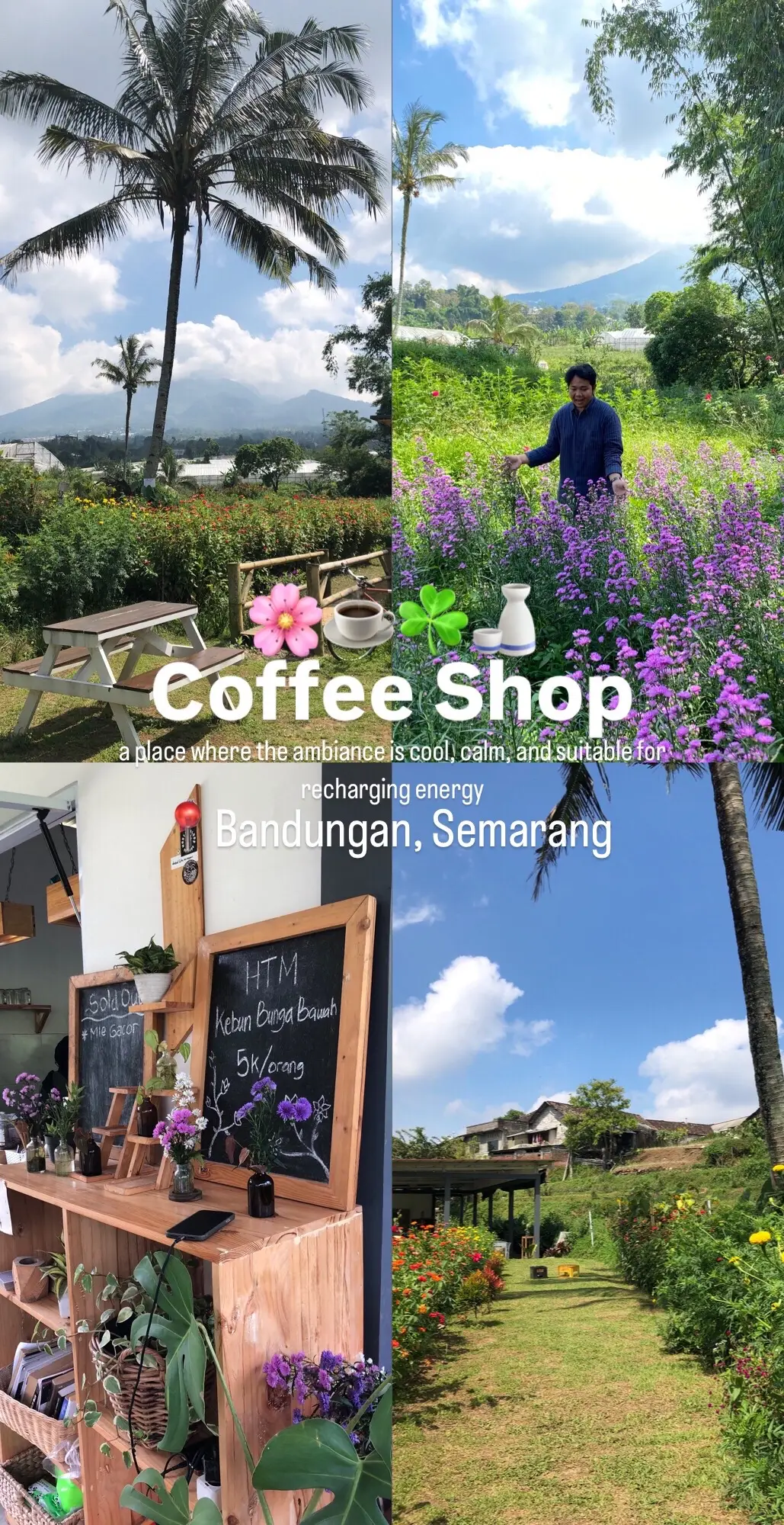 Bagian 10 | Coffee shop yang suasananya adem, tenang, dan cocok buat recharge energi.🌸✨🍀 Setiap sudutnya tuh bikin hati adem banyak tanaman hijau, ditambah ada kebun bunga yang cantik banget. Uniknya, di sini kamu nggak cuma bisa duduk ngopi santai, tapi juga bisa beli bunganya buat dibawa pulang. Kopinya enak, makanannya juga nggak kalah nagih. Tempat yang pas banget buat ngadem, ngobrol santai, atau sekadar ngumpulin energi lagi setelah hari-hari yang padat. @Bandungan Koffie 🍀🌸✨🫶🏻 📍Bandungan Koffie, Jl. Kenteng, Meijing, Duren, Bandungan, Kabupaten Semarang, Jawa Tengah #fyp #semarang #cafesemarang #bandungan #coffee 